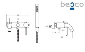 Смеситель для ванной Besco Illusion настенный с душевым гарнитуром хром BW-IS-CH