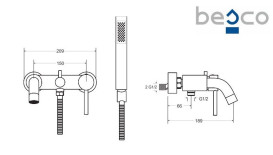Смеситель для ванной Besco Illusion настенный с душевым гарнитуром черный матовый BW-IS-CZ