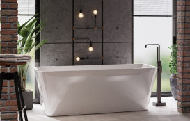 Змішувач для ванної кімнати Besco Modern I підлоговий з душовим гарнітуром чорний матовий BW-MI-CZ