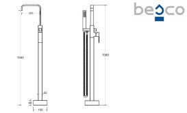 Змішувач для ванної кімнати Besco Modern I підлоговий з душовим гарнітуром чорний матовий BW-MI-CZ