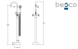 Смеситель для ванной Besco Retro I напольный с душевым гарнитуром хром BW-RI-CH