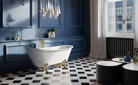 Смеситель для ванной Besco Retro I напольный с душевым гарнитуром золото BW-RI-ZL