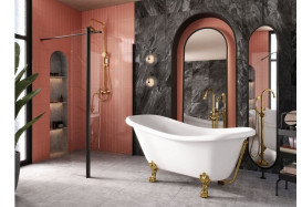 Смеситель для ванной Besco Retro I напольный с душевым гарнитуром золото BW-RI-ZL