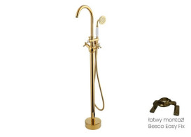 Смеситель для ванной Besco Retro I напольный с душевым гарнитуром золото BW-RI-ZL