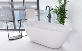 Смеситель для ванной Besco Retro I напольный с душевым гарнитуром черный матовый BW-RI-CZ