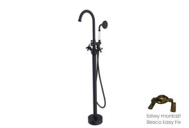 Смеситель для ванной Besco Retro I напольный с душевым гарнитуром черный матовый BW-RI-CZ
