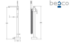 Смеситель для ванной Besco Varium напольный с душевым гарнитуром черный матовый BW-V-CZ