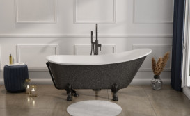 Змішувач для ванної кімнати Besco Veo I напольний з душовим гарнітуром графіт BW-VI-GR