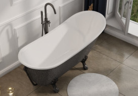 Змішувач для ванної кімнати Besco Veo I напольний з душовим гарнітуром графіт BW-VI-GR