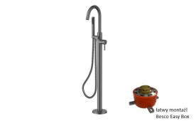 Змішувач для ванної кімнати Besco Veo I напольний з душовим гарнітуром графіт BW-VI-GR