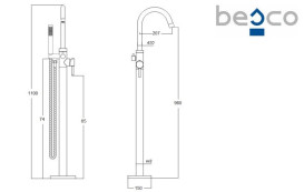Змішувач для ванної кімнати Besco Veo I підлоговий з душовим гарнітуром чорний матовий BW-VI-CZ