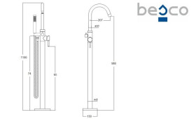Смеситель для ванной Besco Veo II напольный с душевым гарнитуром золото BW-VII-ZL