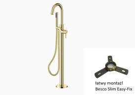 Смеситель для ванной Besco Veo II напольный с душевым гарнитуром золото BW-VII-ZL