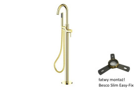 Смеситель для ванной Besco Veo II напольный с душевым гарнитуром яркое золото BW-VII-JZ