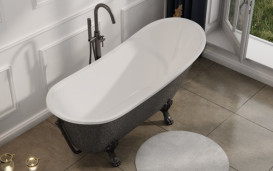 Смеситель для ванной Besco Veo II напольный с душевым гарнитуром графит BW-VII-GR