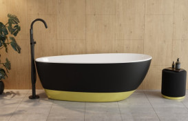 Смеситель для ванной Besco Veo II напольный с душевым гарнитуром черный матовый BW-VII-CZ