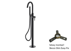 Смеситель для ванной Besco Veo II напольный с душевым гарнитуром черный матовый BW-VII-CZ
