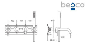 Смеситель для ванной Besco Veo настенный с душевым гарнитуром черный матовый BW-V4P-CZ