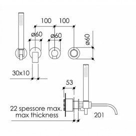 Змішувач для ванної Bonomi Arco двухвентильний з ручним душем настінний хром 112330