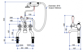 Смеситель для ванной Burlington Regent двухвентильный с ручным душем золото CLR15 GOL