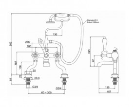 Смеситель для ванной Burlington Regent двухвентильный с ручным душем хром CLR15-QT CHR