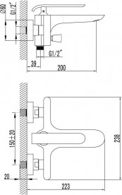 Смеситель для ванной Devit Katarina однорычажный настенный латунь хром 37513148
