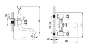 Смеситель для ванной Devit Retro двухвентильный настенный латунь хром 43613127