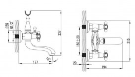 Смеситель для ванной Devit Retro двухвентильный настенный латунь бронза 43613127B