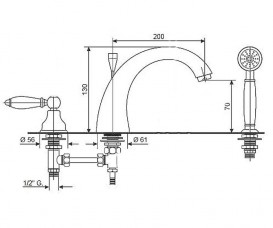 Смеситель для ванной Emmevi Tiffany на 3 отверстия бронза BR60120