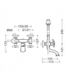 Змішувач для ванни Eurorama Orientes з душовим гарнітуром бронза 402ORB