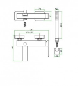 Смеситель для ванной Fiore Kube с лейкой и шлангом чёрный матовый 100NN8552