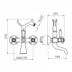 Смеситель для ванной GRB Clasica 1866 с душевой лейкой двухвентильный состаренная латунь 206199