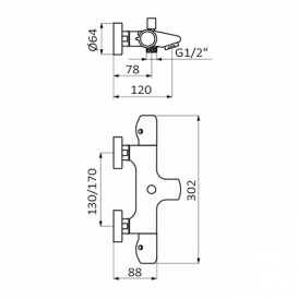 Змішувач для ванни GRB E-Plus настінний термостатичний з душовою лійкою і стійкою хром 35216350