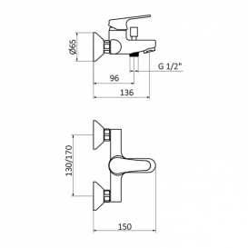 Смеситель для ванной GRB E-Plus настенный однорычажный с душевой лейкой и стойкой черный 35364320