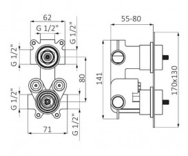 Смеситель для ванной GRB Kala двухрычажный с термостатом 3 потребителя хром 146800