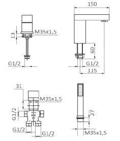 Смеситель для ванной GRB Kala однорычажный с душевой лейкой хром 60233600