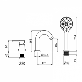 Змішувач для ванни GRB Time на борт ванни з душовою лійкою хром 46232460