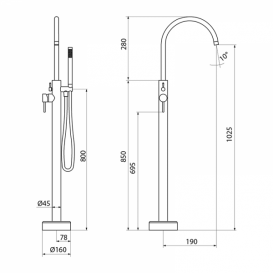 Смеситель для ванной GRB Time напольный с душевой лейкой матовое золото 47450747