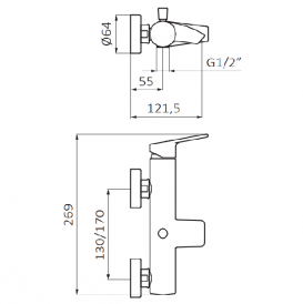 Змішувач для ванни GRB Winner одноважельний з душовим гарнітуром хром 44496440