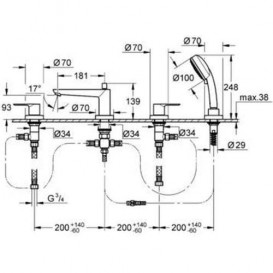Змішувач для ванни Grohe BauEdge двухвентильний з ручним душем хром 25120000