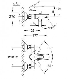 Смеситель для ванной Grohe BauLoop New однорычажный хром 23603001