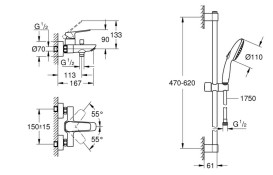 Смеситель для ванной Grohe Cubeo с душевым гарнитуром Tempesta хром BF101813TR