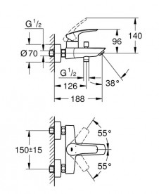 Змішувач для ванної Grohe Eurosmart одноважільний чорний матовий 333002433