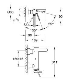 Смеситель для ванной Grohe Plus однорычажный суперсталь 33553DC3
