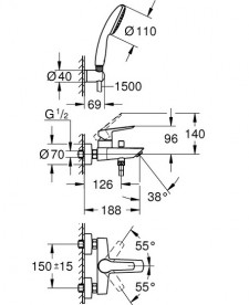 Смеситель для ванной Grohe QuickFix Start однорычажный с душевым набором хром 25283002
