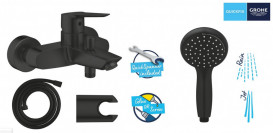 Смеситель для ванной Grohe QuickFix Start с душевым набором черный матовый UA30330701