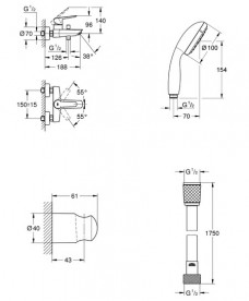 Смеситель для ванной Grohe QuickFix Start с душевым набором черный матовый UA30330701