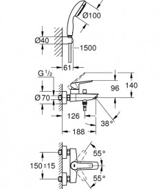 Смеситель для ванной Grohe QuickFix Start однорычажный с душевым набором хром 23413002