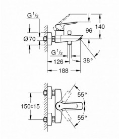 Смеситель для ванной Grohe QuickFix Start однорычажный хром 24206002