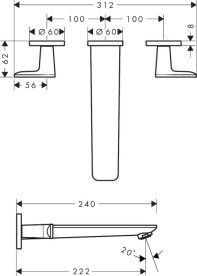 Смеситель для ванной Hansgrohe Axor Citterio C настенный двухрычажный хром 49482000